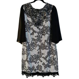 Jax Black & White Lace Dress Women's Size 12 Elegant Floral Design